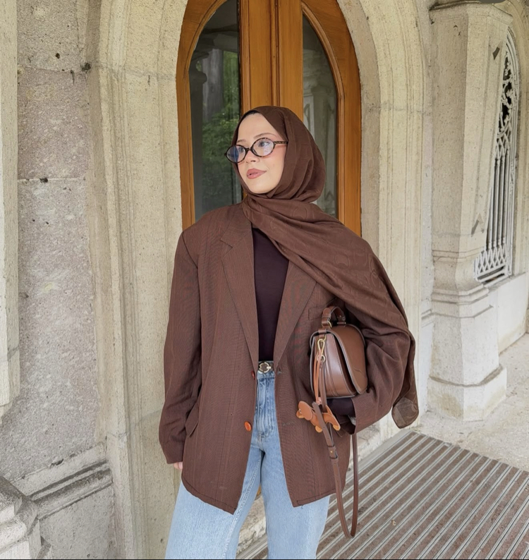 CC Desen Pamuk Şal ( Kahverengi)