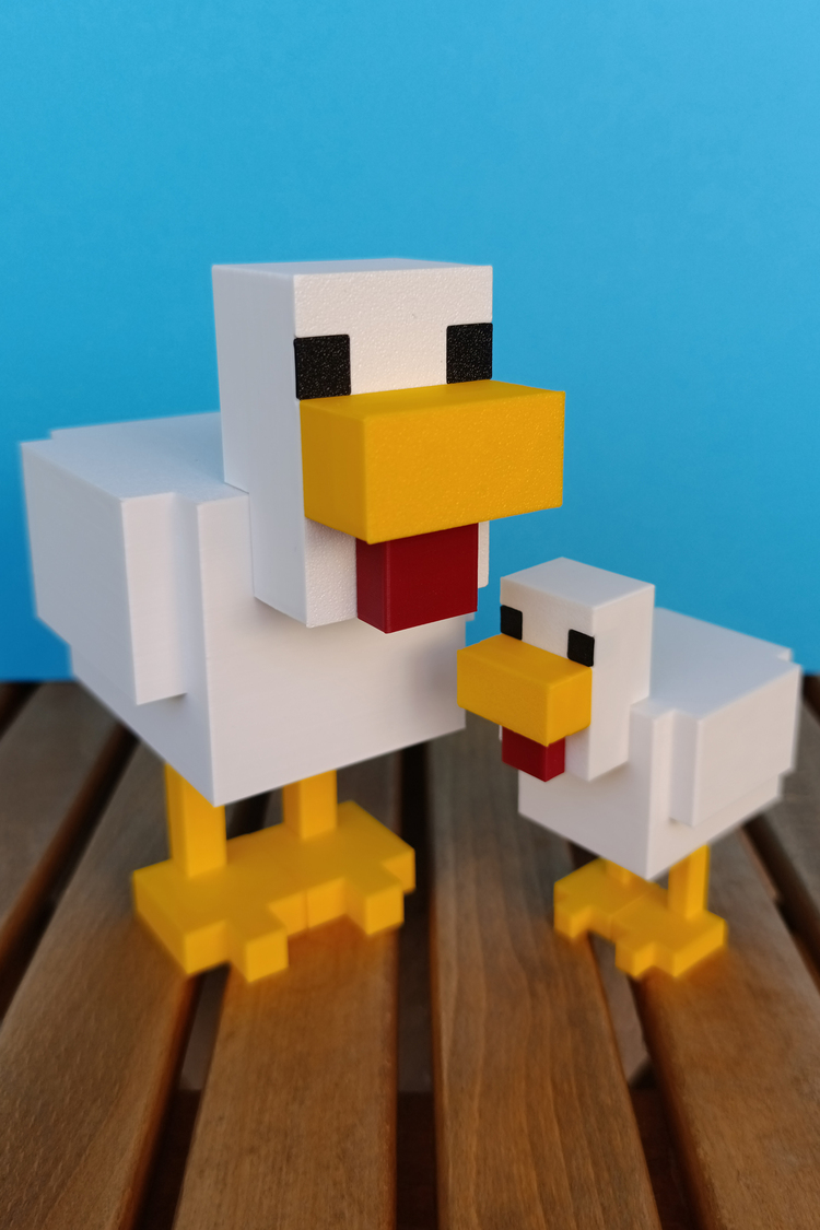 Minecraft 2'li Tavuk Figür Seti – Koleksiyonluk & Hediyelik - Piksel Stil Dekor & Akses