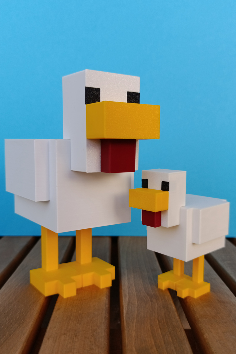 Minecraft 2'li Tavuk Figür Seti – Koleksiyonluk & Hediyelik - Piksel Stil Dekor & Akses