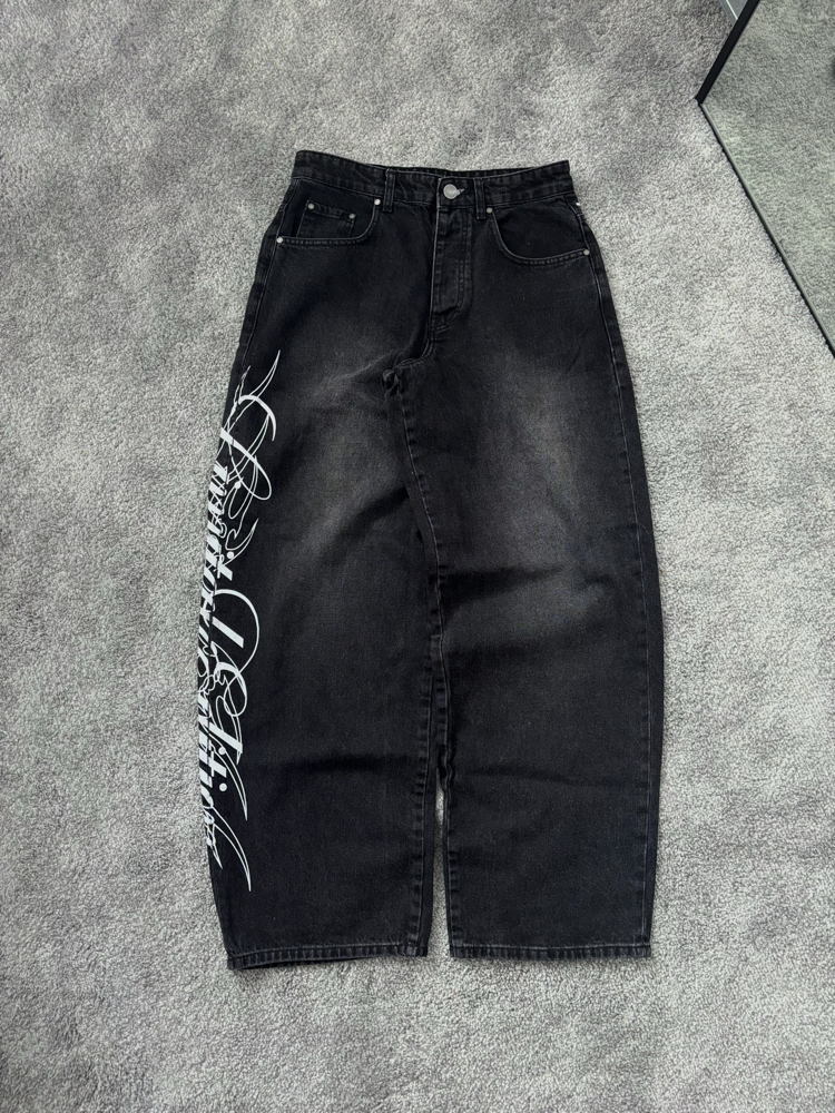 ITALIC BASKI DETAYLI BAGGY JEANS