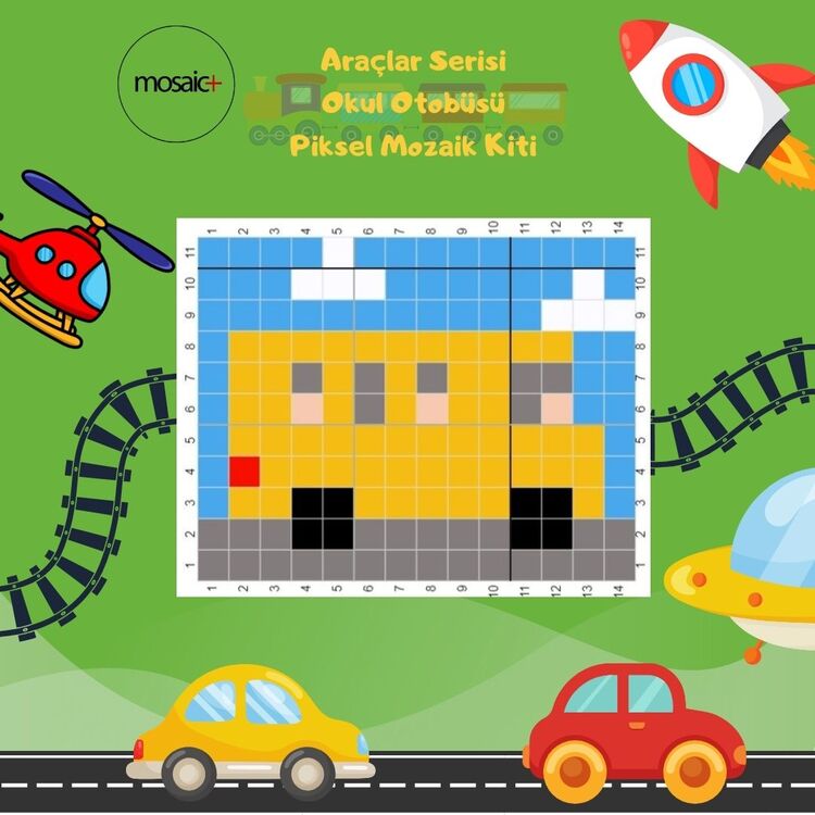 OKUL OTOBÜSÜ Çocuklar İçin Piksel Mozaik Kiti