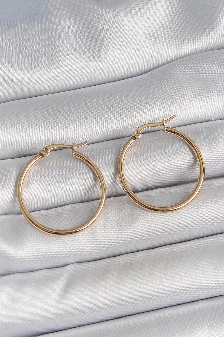 316 Çelik Gold Renk 27 mm Halka Model Kadın Küpe | BKP10508