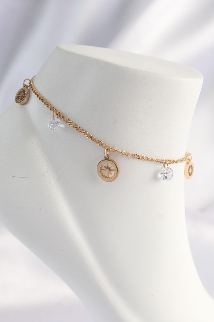 316L Çelik Gold Renk Zirkon Taşlı Yıldızlı Halhal | HH1620