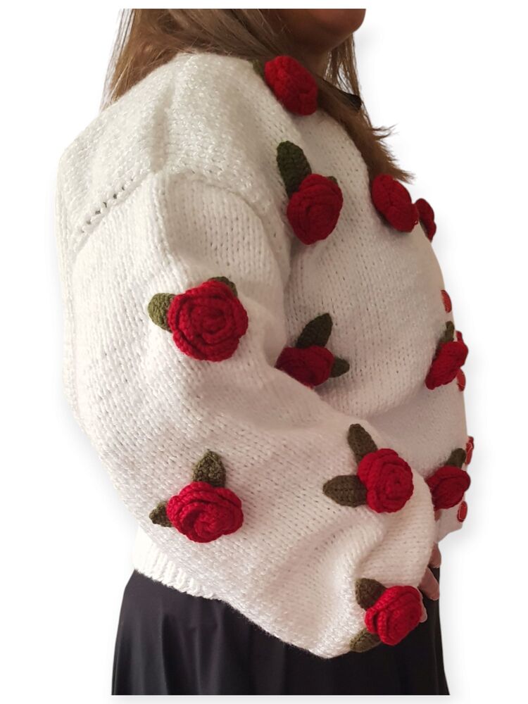 Güllü Hırka - Beyaz - Model Adı: Rose
