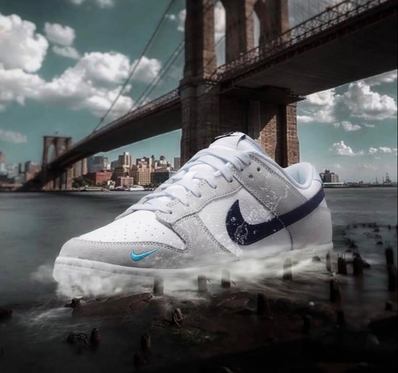 Nike Dunk Low White Grey Navy Aqua Mini Swoosh