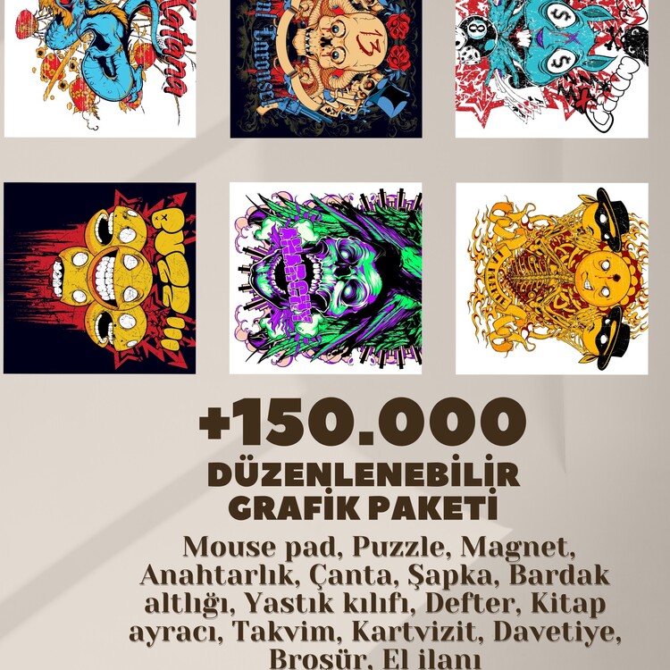 +150.000 Çeşitli Düzlenebilir Grafik Paketi