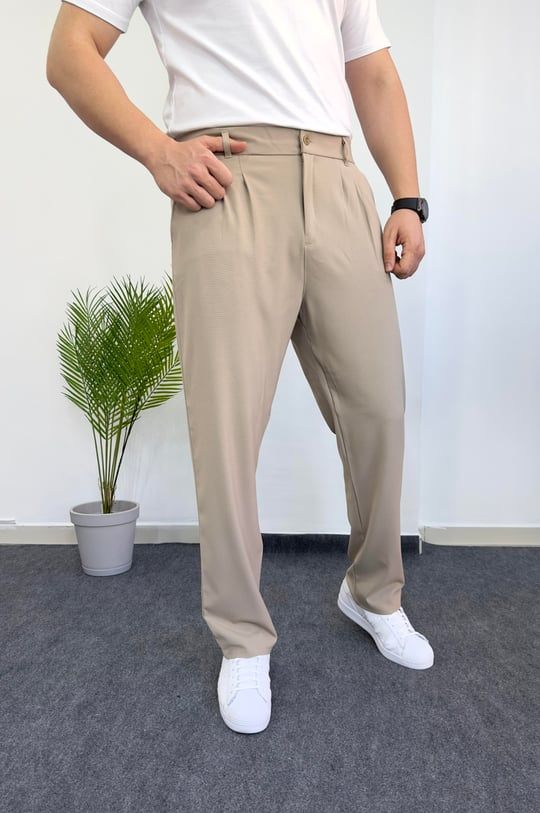 Bej Baggy Kumaş Pantolon