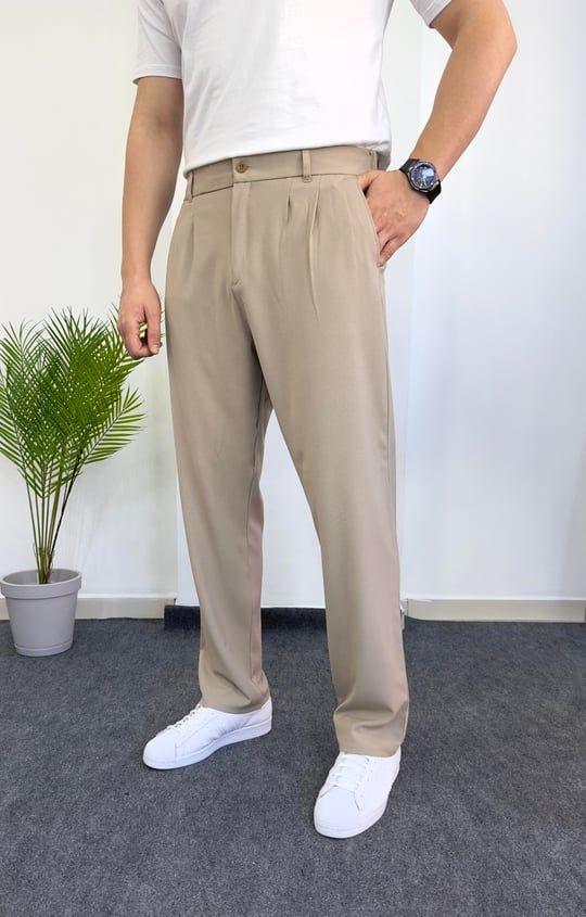 Bej Baggy Kumaş Pantolon