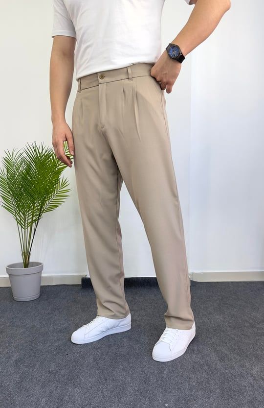 Bej Baggy Kumaş Pantolon