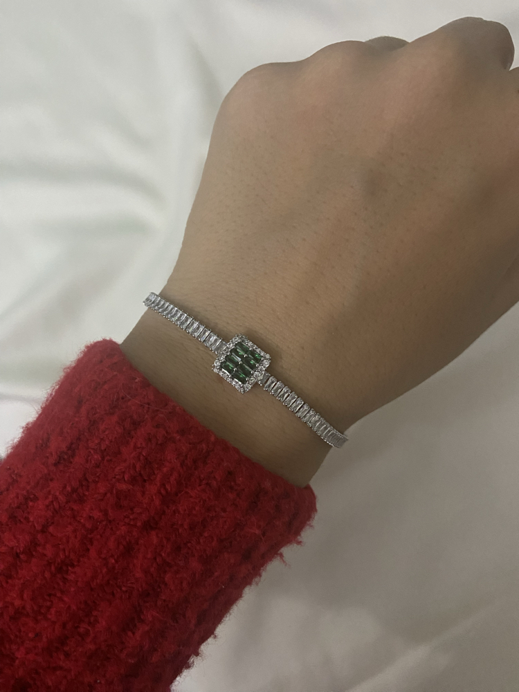 Silver Yeşil Baget Zirkon Bileklik