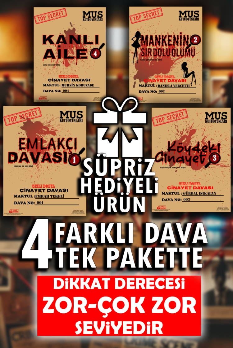 4 FARKLI DAVA TEK PAKET HEDİYELİ ÜRÜN KATİL KİM DEDEKTİF OYUNU