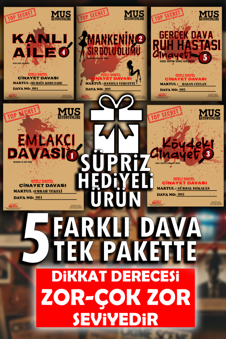 5 Farklı Dava Tek Paket Dedektif Katil Kim Oyunu Hediyeli Ürün