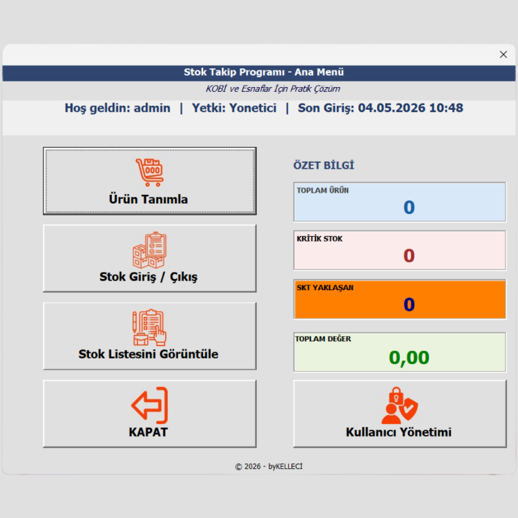 Esnaflar İçin Stok Takip Programı | Excel Tabanlı | Tek Seferlik Ödeme