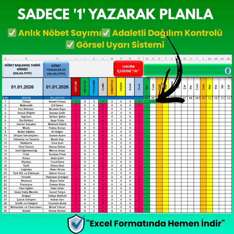 TEK GÖREV YERİ NÖBET TAKİP EXCELİ (BASİT SÜRÜM)