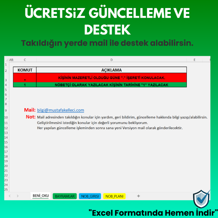 TEK GÖREV YERİ NÖBET TAKİP EXCELİ (BASİT SÜRÜM)