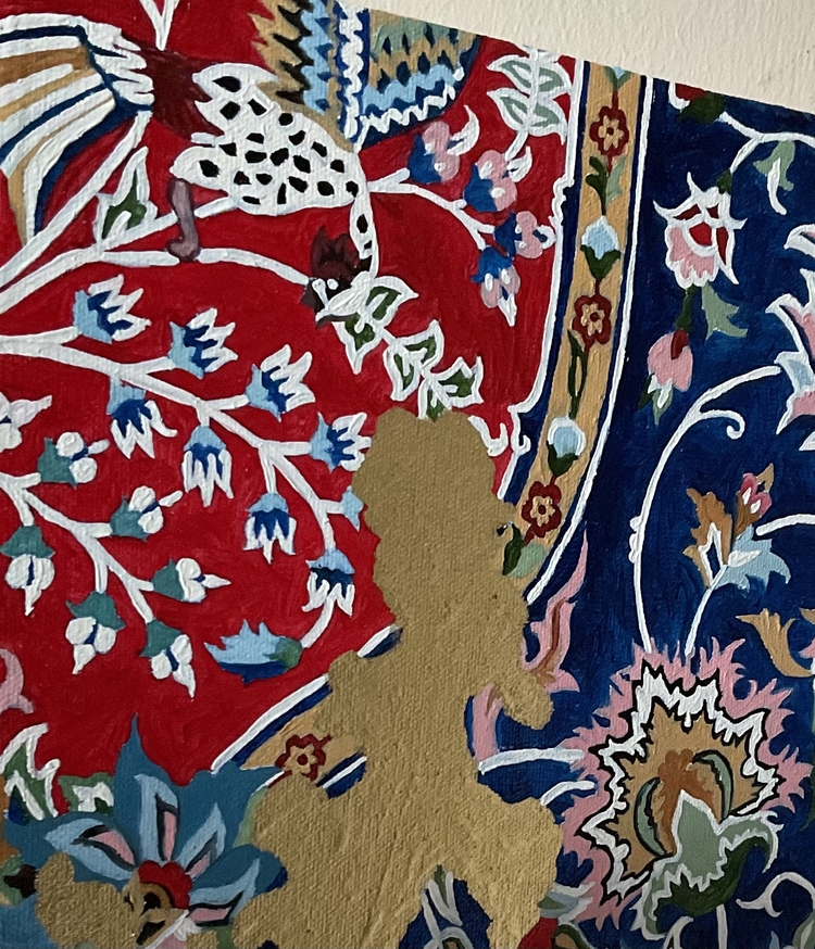 Mira | yağlı boya halı Tablosu | El Yapımı Duvar Dekoru | 20x20 cm