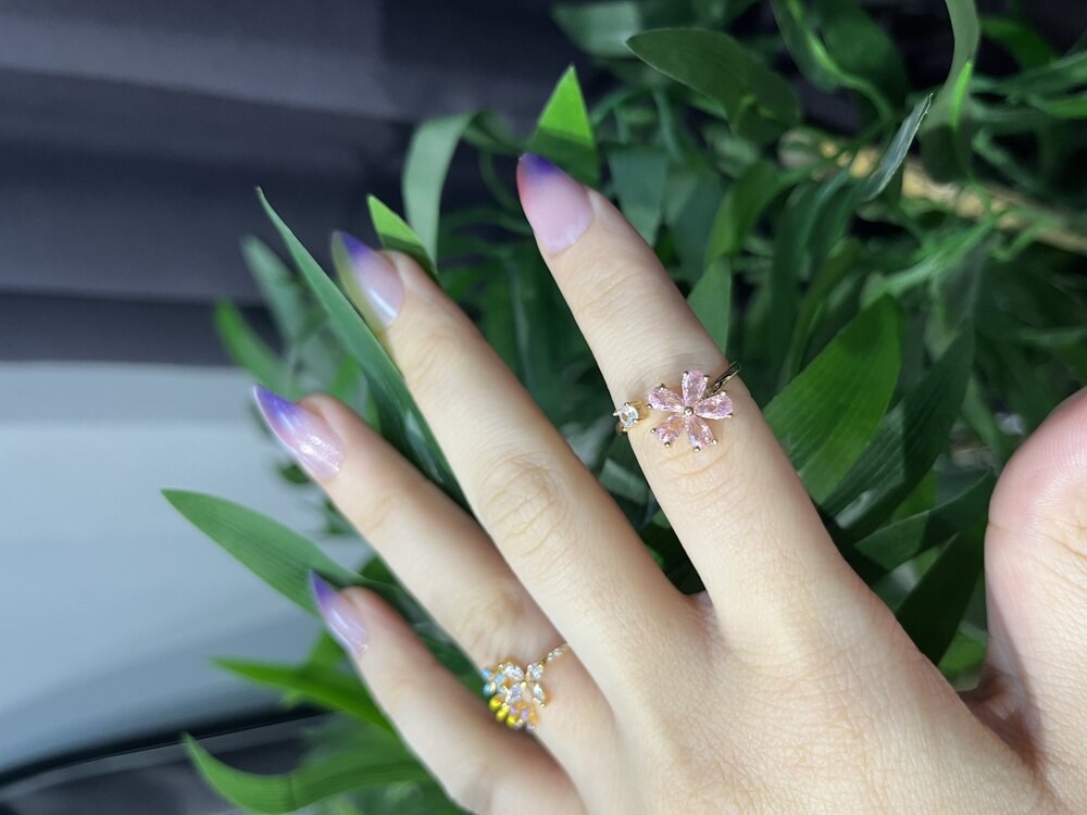 Pembe Taşlı Lotus Yüzük