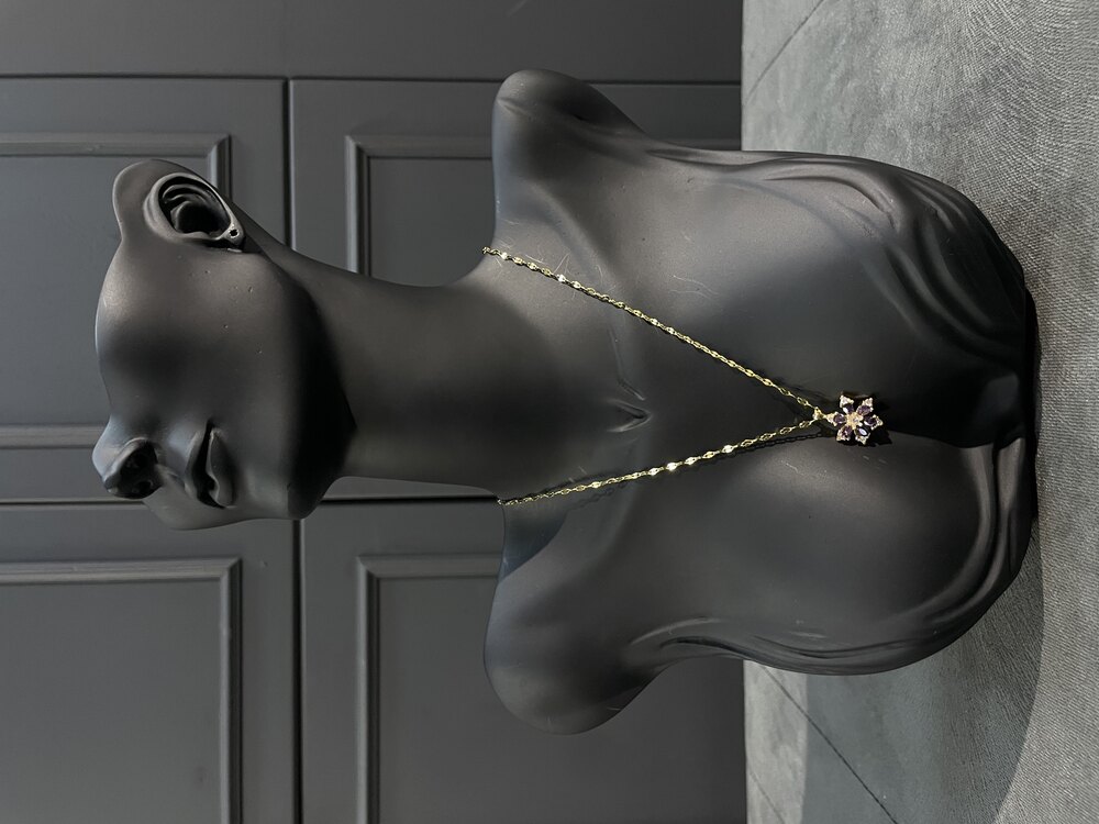 Mor Gold Lotus Çiçeği Kolye