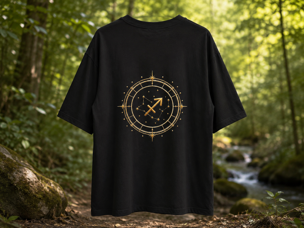 Boğa & Yay Siyah Mitolojik Çift Tişörtü Kişiye Özel Astroloji Tasarımlı