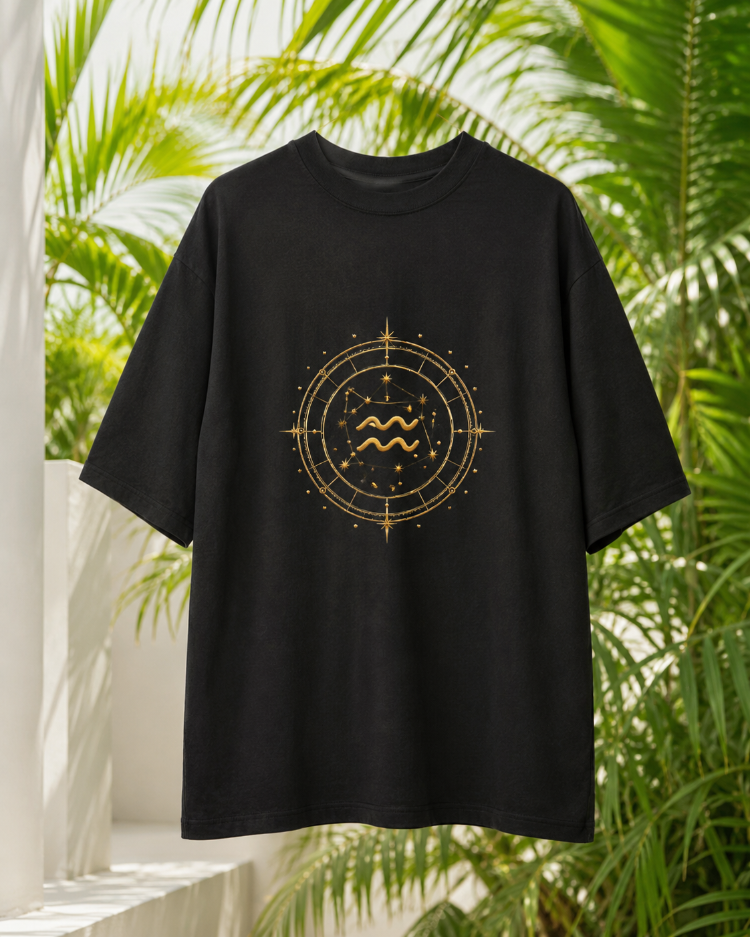 Boğa & Kova Siyah Mitolojik Çift Tişörtü Kişiye Özel Astroloji Tasarımlı
