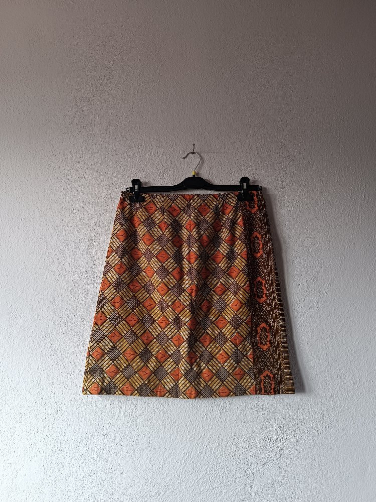 Kahverengi desenli vintage etek