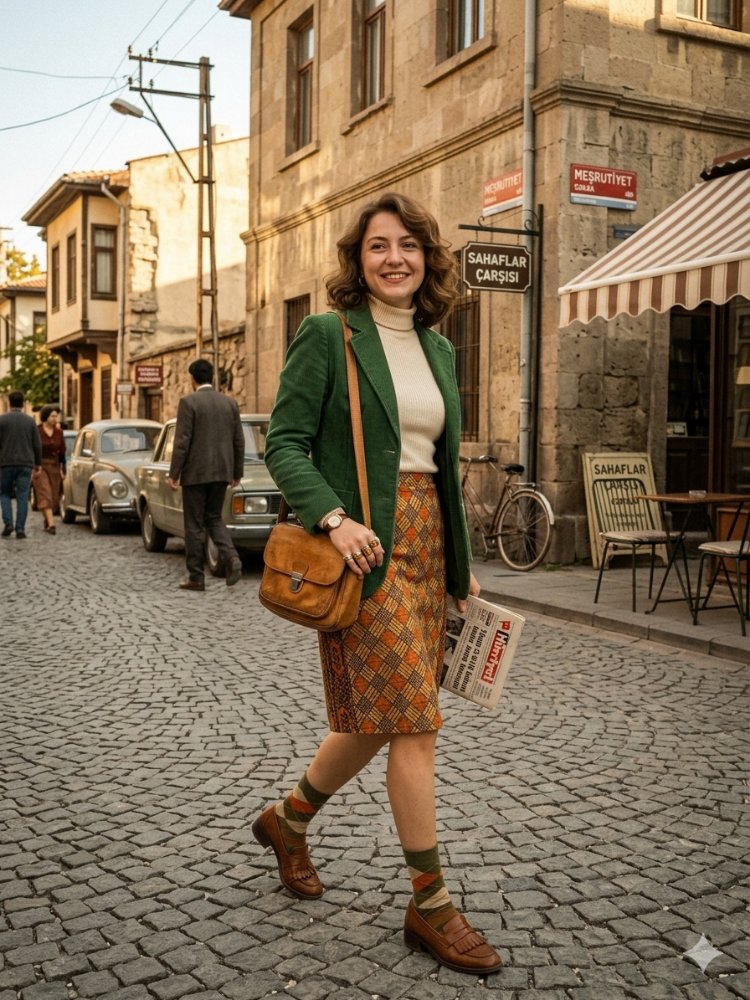 Kahverengi desenli vintage etek