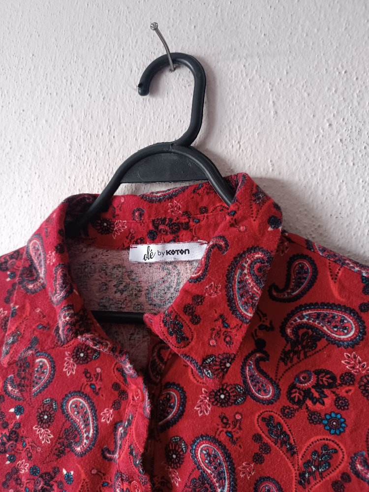Koton bordo renk şal desenli elbise