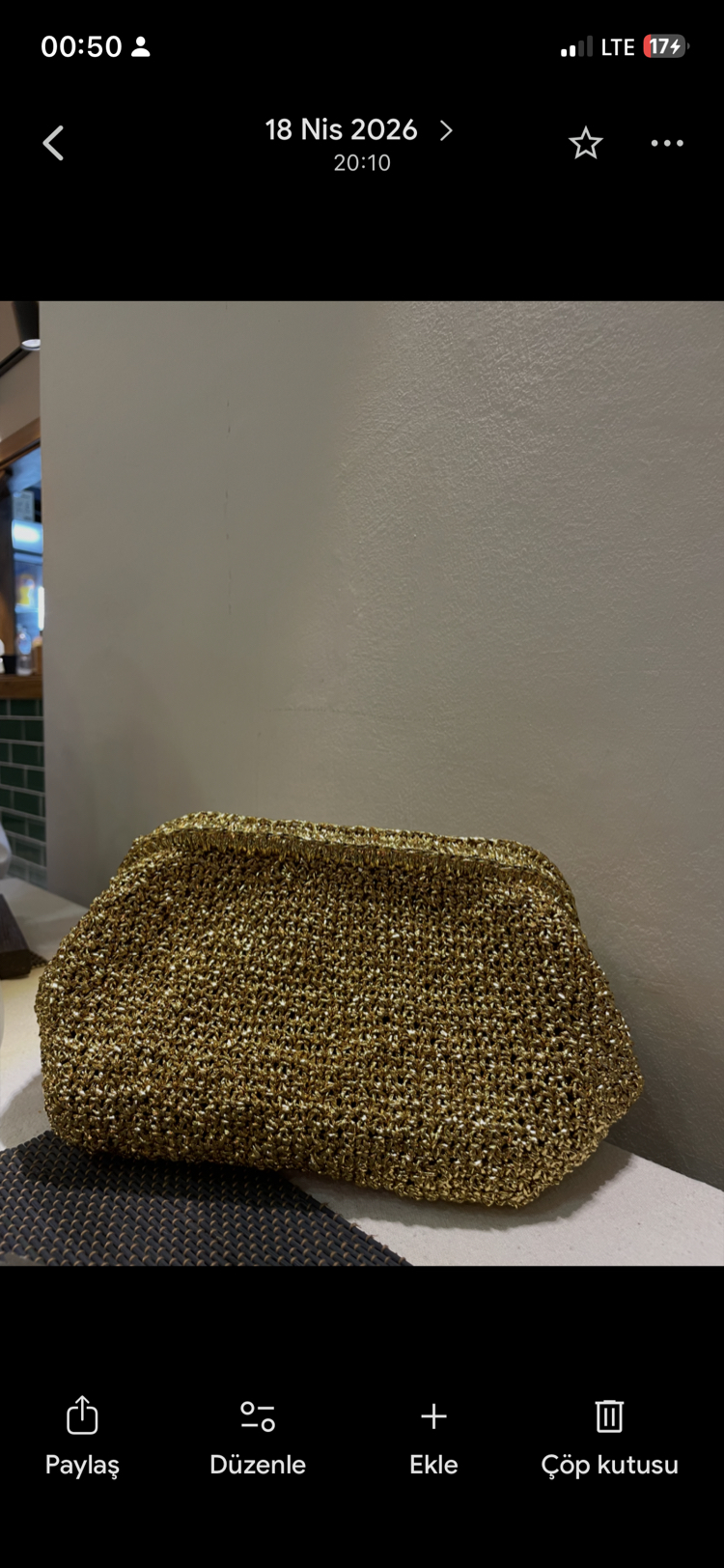 Gold metalik clutch çanta