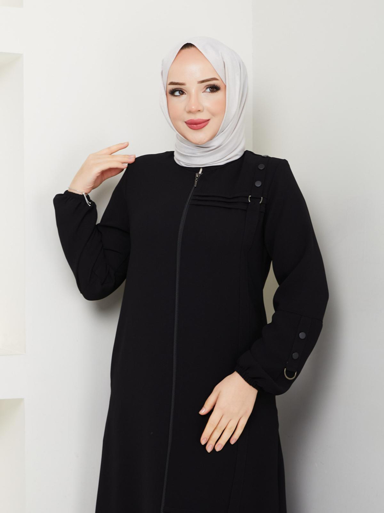Düğme Detaylı Spor Ferace(Siyah)