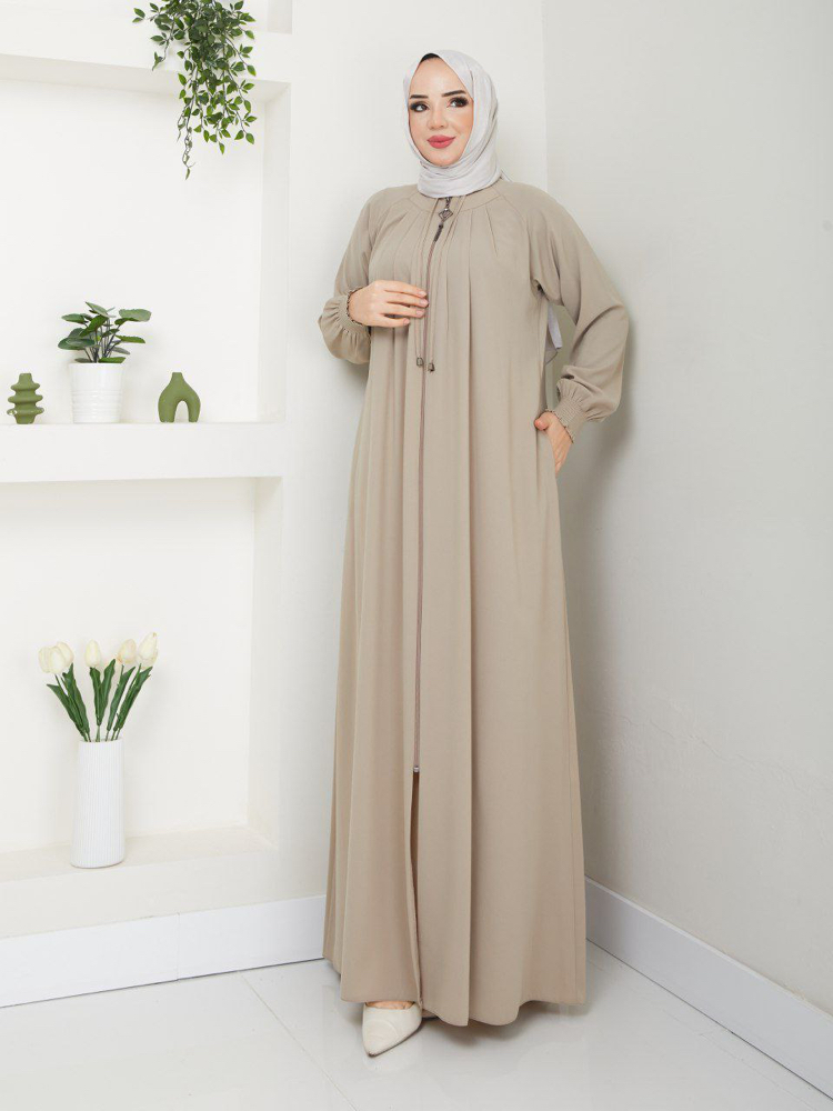 Pile Detaylı Reglan Kol Ferace(Taş)