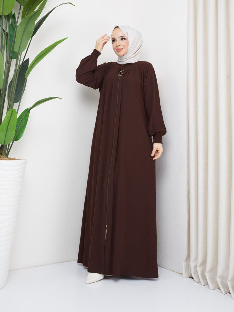 Pile Detaylı Reglan Kol Ferace(Acı Kahve)