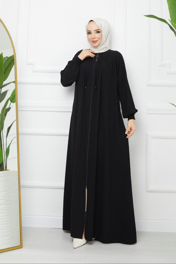 Pile Detaylı Reglan Kol Ferace(Siyah)