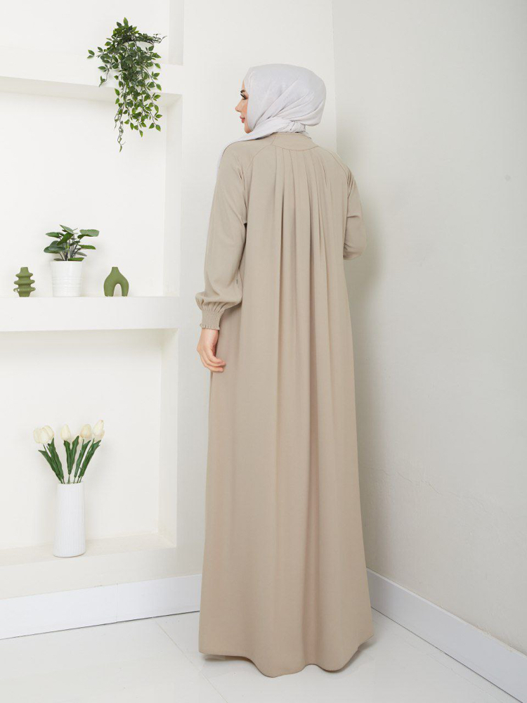 Pile Detaylı Reglan Kol Ferace(Taş)
