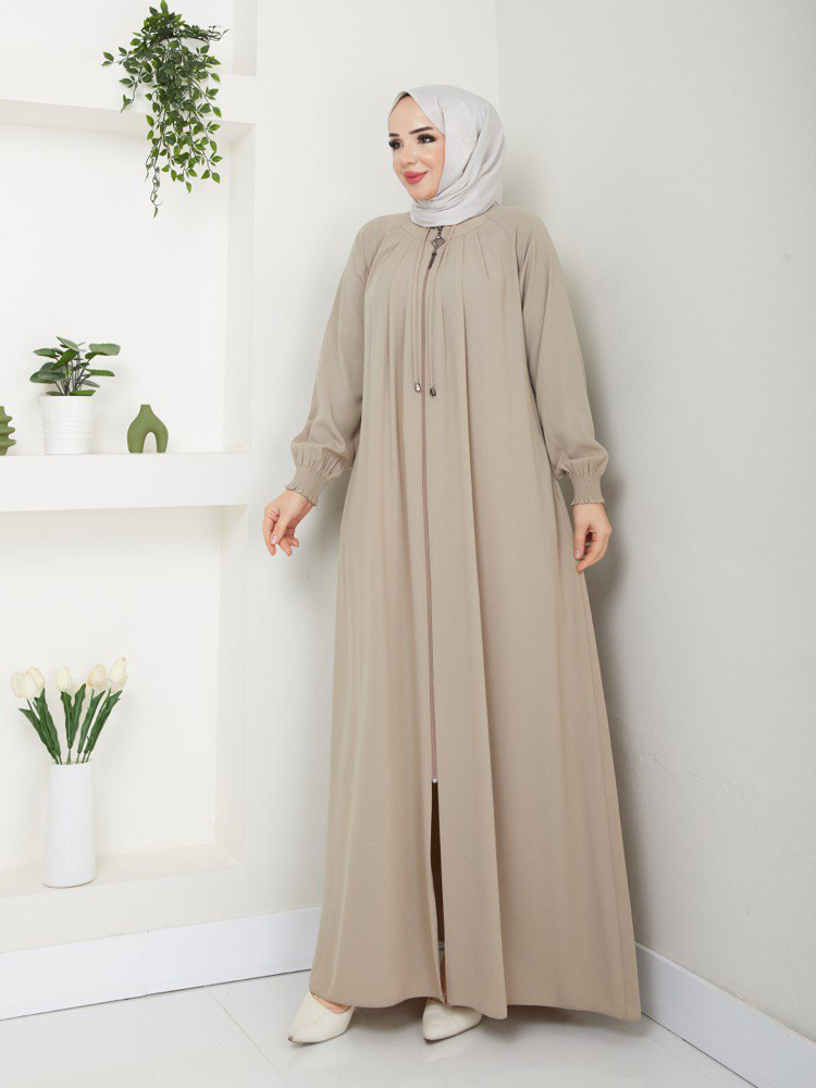 Pile Detaylı Reglan Kol Ferace(Taş)