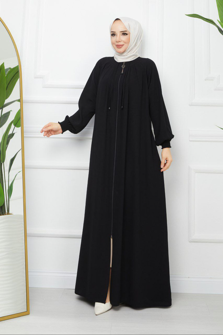 Pile Detaylı Reglan Kol Ferace(Siyah)