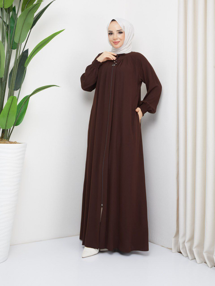 Pile Detaylı Reglan Kol Ferace(Acı Kahve)