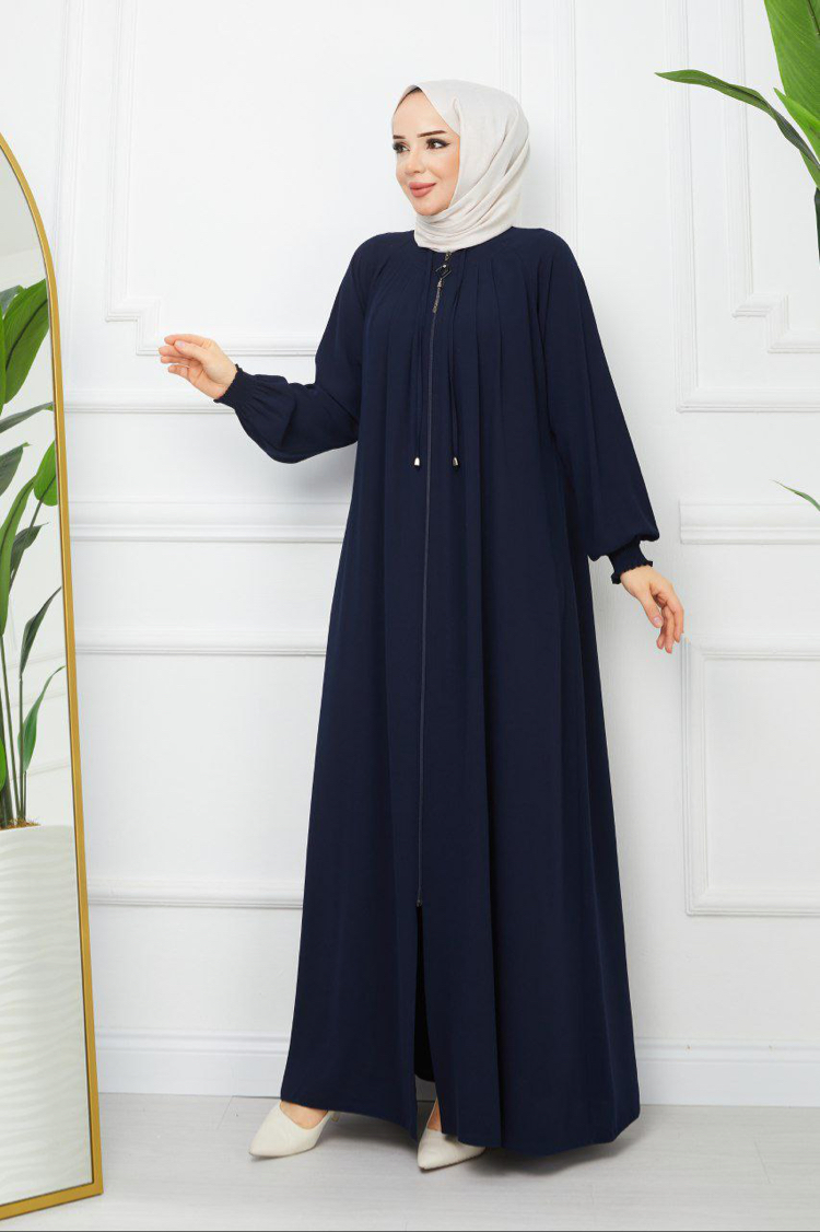 Pile Detaylı Reglan Kol Ferace(Lacivert)