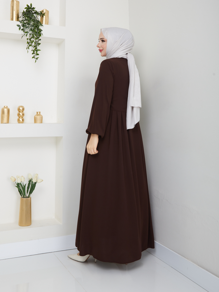 Bolero ve Düğme Detaylı Gizli Fermuarlı Ferace(Acı Kahve)