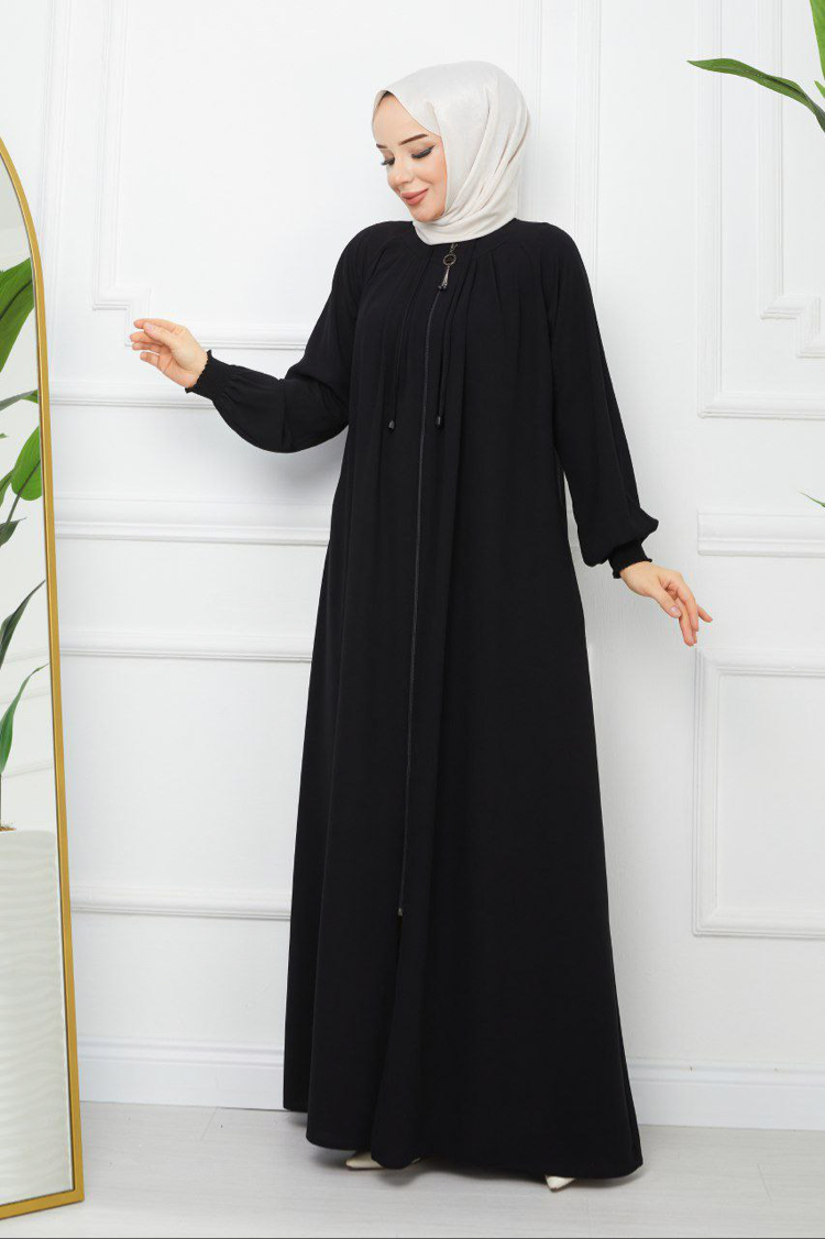 Pile Detaylı Reglan Kol Ferace(Siyah)