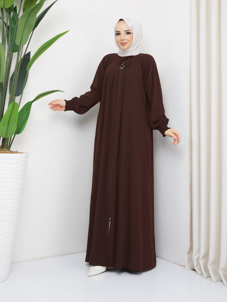 Pile Detaylı Reglan Kol Ferace(Acı Kahve)