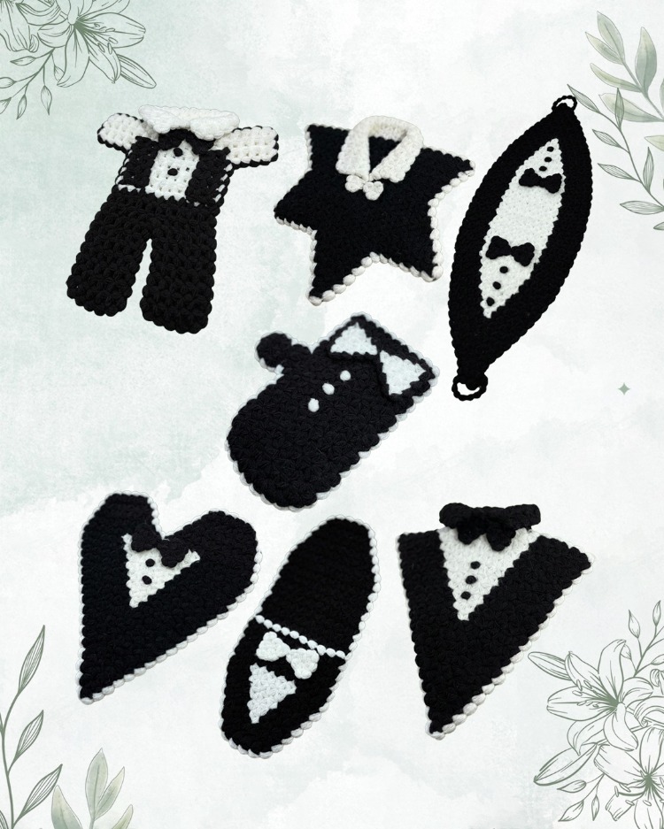 El Örgüsü Damat Bohçası Lif Takımı – Siyah Beyaz Özel Tasarım (7 Parça)