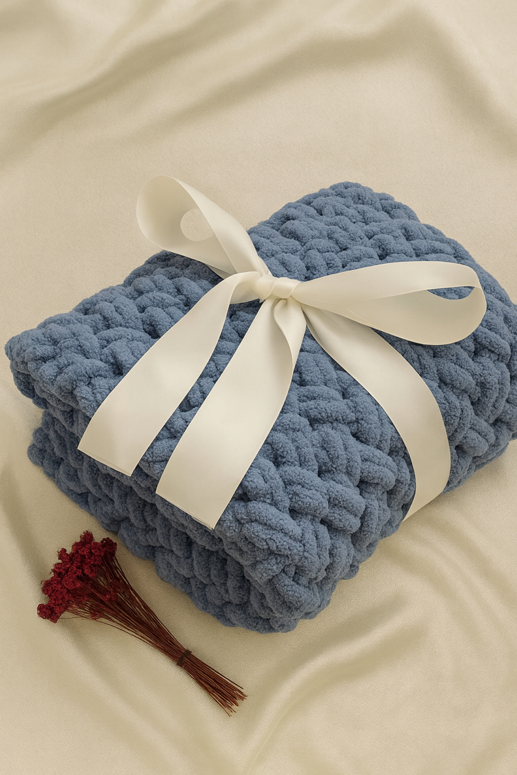 El Örgüsü Koyu Mavi Puffy Bebek Battaniyesi – Dolgun ve Sıcacık