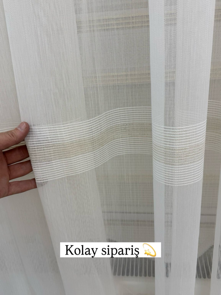 Sude bantlı tül sık pile lüks Gold 