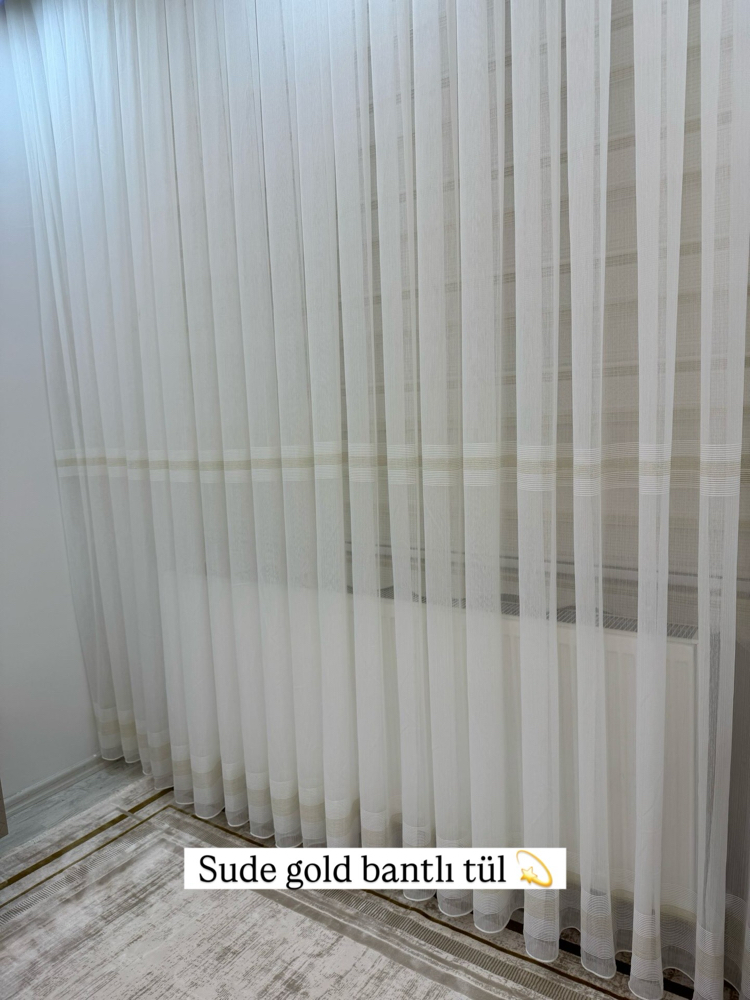 Sude bantlı tül sık pile lüks Gold 
