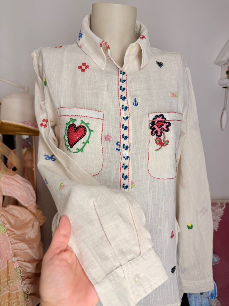 Anthropologie İşlemeli Müslin Gömlek