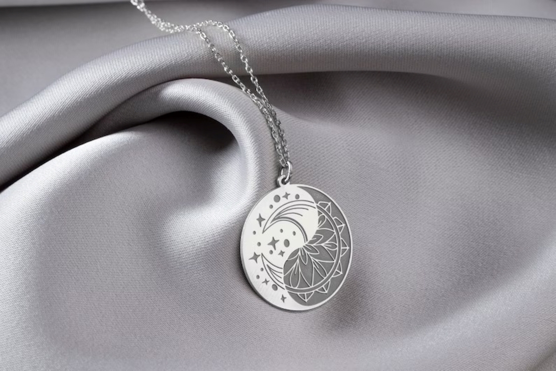 Navan 925 Ayar Gümüş Ay & Mandala Kolyesi (Gold, Silver ve Rose)