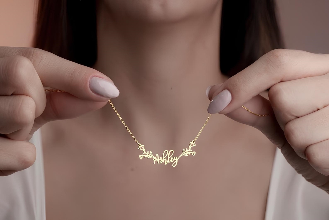 Navan 925 Ayar Gümüş Çiçek Motifli Kişiye Özel İsim Kolyesi (Gold, Silver ve Rose)