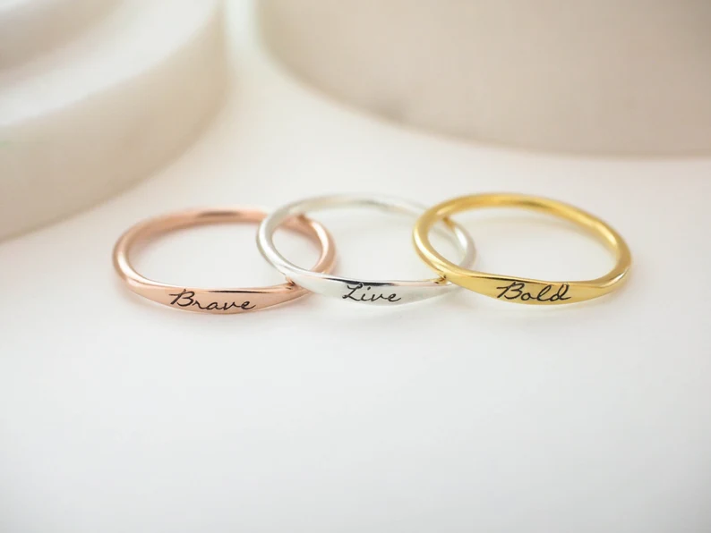 Custom Delicate Name Ring | Altın Gümüş Rose Kaplama | Özel Tasarım | Kutulu Hediye