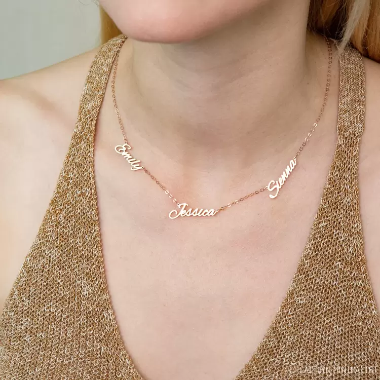 Three Name Necklace in Rose Gold | Altın Gümüş Kaplama | Özel Tasarım | Kutulu Hediye