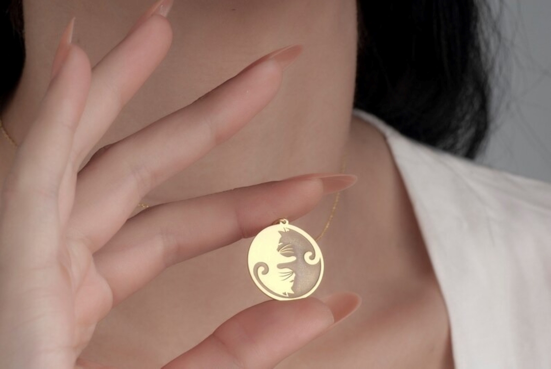 Navan 925 Ayar Gümüş Yin Yang Kedi Kolye (Gold, Silver ve Rose)